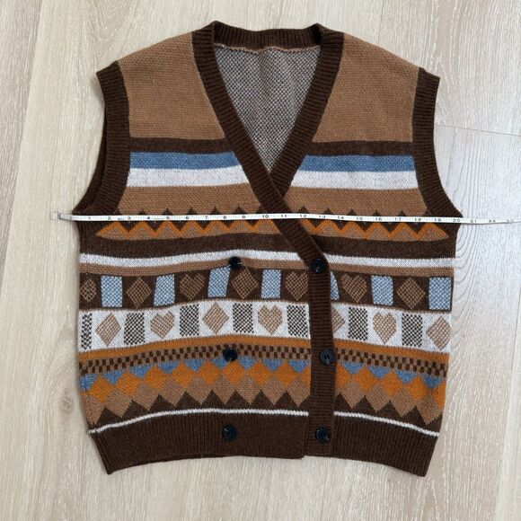Double Breasted Grandpa Sweater Vest Sz M Button Up Fair Isle Cottage Shimmer - Picture 8 of 10
